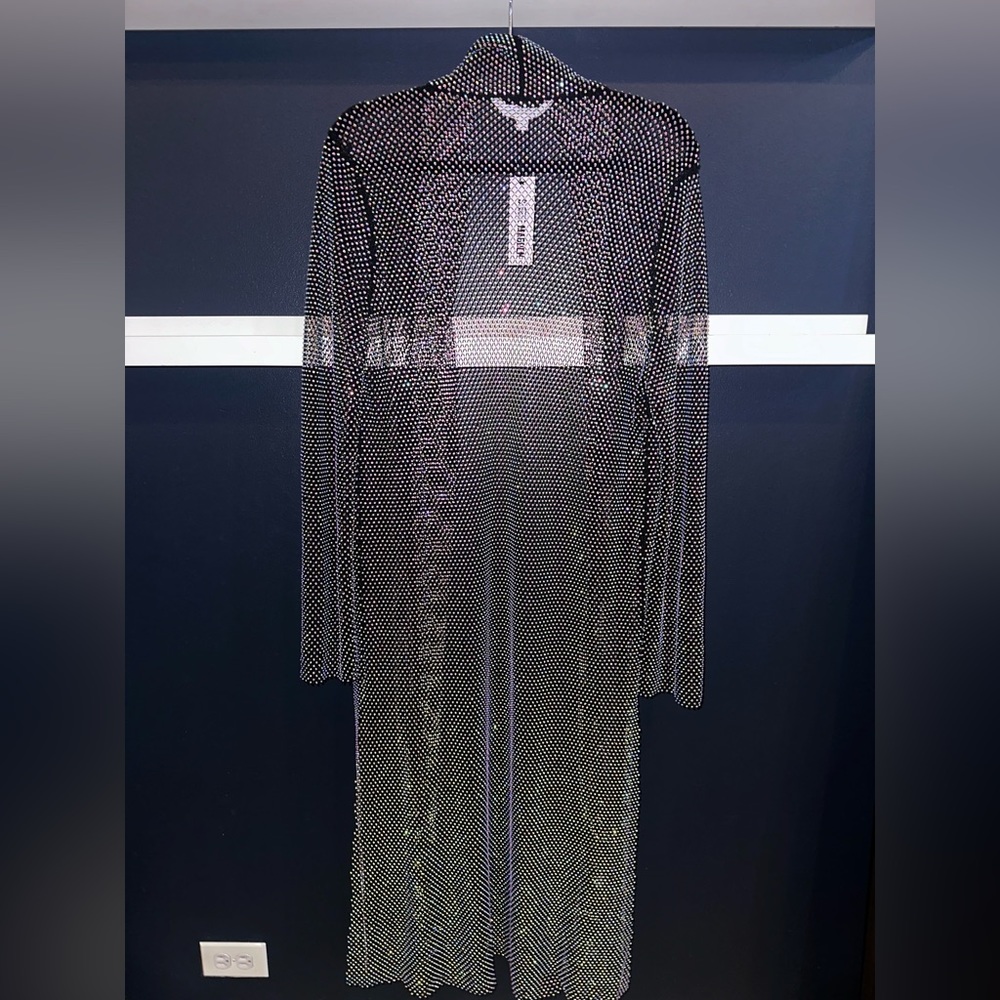 Steve Madden black rhinestone knit coverup NWT
